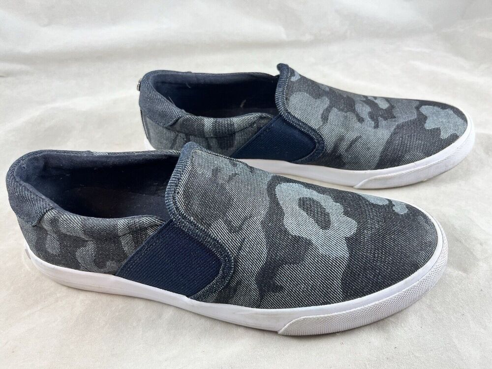Nine West Lacie Denim Camo Slip On Sneakers Size 8.5 M Gray Tones